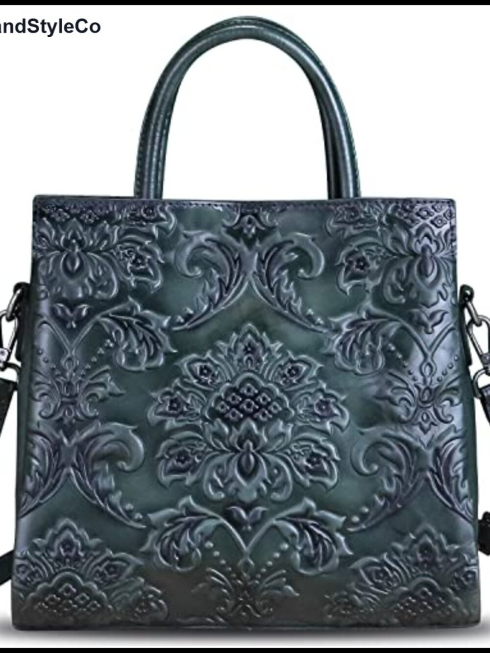 Genuine Leather Satchel Top Handle Handbag Embossed Vintage Crossbody Purse Bag